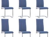 Cantilever Dining Chairs 6 pcs Blue Fabric