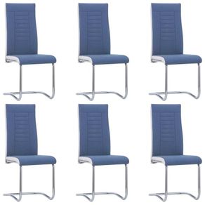 Cantilever Dining Chairs 6 pcs Blue Fabric