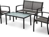 Garden furniture set of 4, seating group in the garden and balcony, garden set with three chairs and a glass table (black)