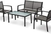Garden furniture set of 4, seating group in the garden and balcony, garden set with three chairs and a glass table (black)