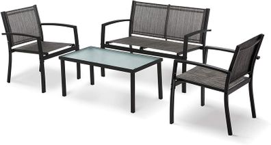 Garden furniture set of 4, seating group in the garden and balcony, garden set with three chairs and a glass table (black)