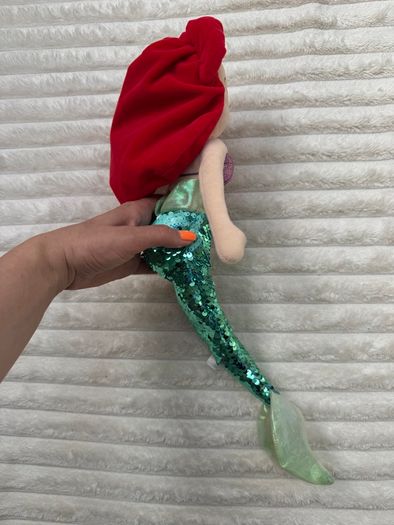 TY Sparkle Disney Ariel the Little Mermaid aprox. 40 cm.  Plush Princess Beanie Sequins Used Damaged Please see photos