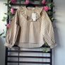 blouse Bnwt beige striped feminine frilled shoulder top size 38 Image 3