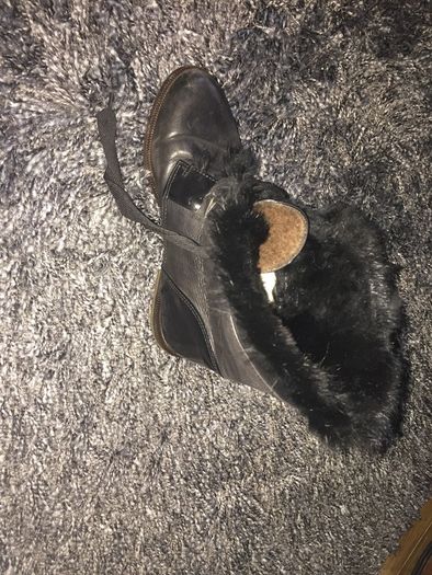 Black Leather & Fur Vintage Ankle Boots