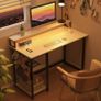 Computer Desk with Full Monitor Stand,120 cm Home Office Desk with Reversible Storage Shelves,Small Study Desk with Headphone Hook and Cup Holder,White Image 9