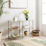 _Console table, hall table, 3 levels, side table, shelves made of tempered glass, 100 x 30 x 73 cm, metal frame, modern, for hall, living room, bedroom, gold-colored Image 2