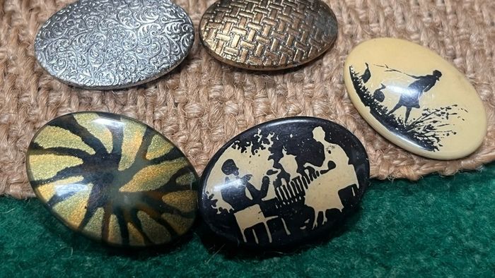 vintage George & Co. Press Button Tins with contents