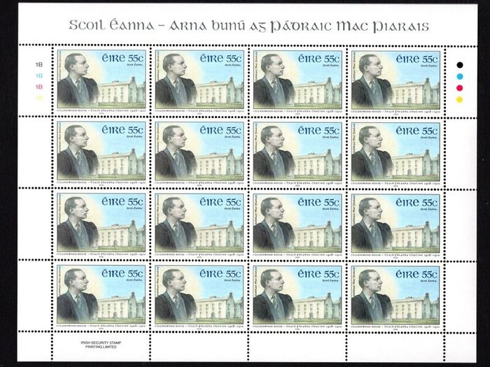 2008 Ireland Centenary of the Opening of Scoil Eanna by Padraig Pearse Commemorative Stamp Sheetlet Plate 1B1B1B1B Mint Never Hinged (MNH)