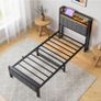 Single Bed Frames with Storage Headboard and Charging Station LED Lights Image 7