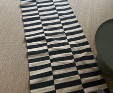 Modern Black & White Checked / Striped Runner Rug (252cm x 77cm)