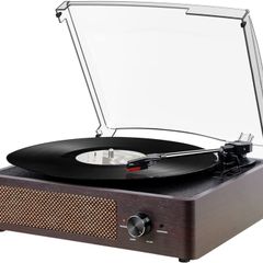 Vinyl Record Player Bluetooth Belt-Driven 3-Speed Turntable, Vintage Retro Record Players Built-in Stereo