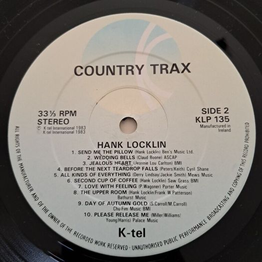 1984 hank locklin county trax 12" vinyl In excellent condition