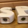 Vintage Ceramic S & P Alphabet Letter Salt & Pepper Shakers MCM Cream White Image 3