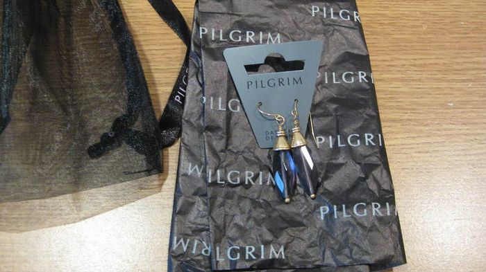Gift set:Pilgrim Gold plated necklace and earring set with plum/lilac precious stone design pendants