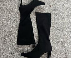 Reformation Rose Neoprene Knee Boots Sz 9UK 11US 42 Black Classic Heels Party