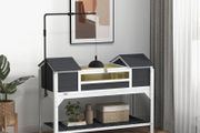 Wooden Tortoise Enclosure w/ Adjustable Lamp Holder, Openable Lid, Dual Main Houses, Storage Shelf, Fixed Tray - Grey
