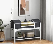 Wooden Tortoise Enclosure w/ Adjustable Lamp Holder, Openable Lid, Dual Main Houses, Storage Shelf, Fixed Tray - Grey