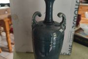 IT'S RARE Antique Dunmore Scottish 1880 s  until 1917 Pottery dark gray green with a bit of blue  glazed  Twin Handeled Urn vase. IN GOOD CONDITION 31 CM. tall the top 5 CM. di. earthenware, majoica glazes