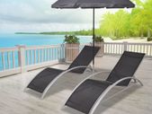 Sun Loungers with Umbrella Aluminium Black