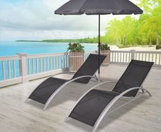 Sun Loungers with Umbrella Aluminium Black