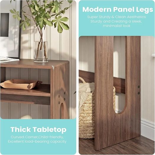 Walnut Wooden Console Table - Farmhouse Narrow Hallway Table with Storage, Behind Sofa Table for Entryway & Living Room