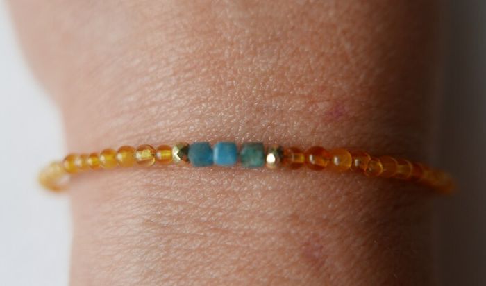 925 Sterling Silver Beaded Bracelet with Orange and Blue Stones