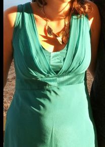 Turquoise knee length silk dress