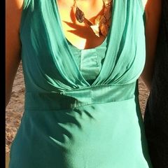 Turquoise knee length silk dress