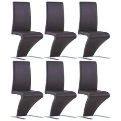 Dining Chairs with Zigzag Shape 6 pcs Brown Faux Leather