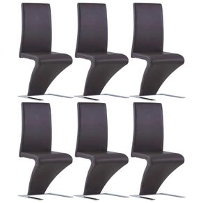 Dining Chairs with Zigzag Shape 6 pcs Brown Faux Leather