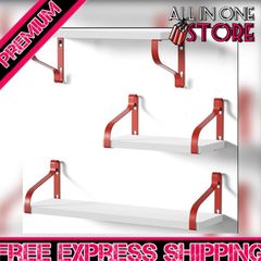 Rustic Shelves, Decorative Wall Shelf Set of 3, Floating Shelves for Bathroom, Bedroom, Living Room,Kitchen, Office and More, White and Red (FREE POSTAGE)