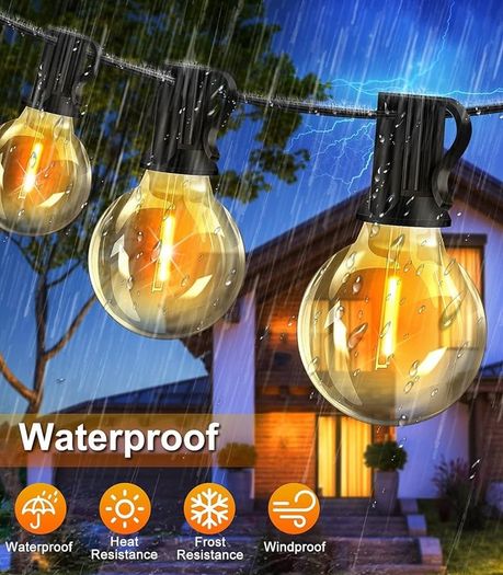 String Lights 65.5ft Garden Festoon Light Mains Powered with 30+3 Shatterproof G40 LED Bulbs, Waterproof Hanging Patio Lighting for Indoor Outside Gazebo Pergola Backyard Balcony Cafe Party