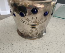 Vintage heavy silvered brass Art Deco Cobalt Glass Planter
