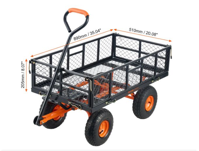 Heavy Duty Garden Dump Cart 399kg Metal Utility Wagon with Dump Function