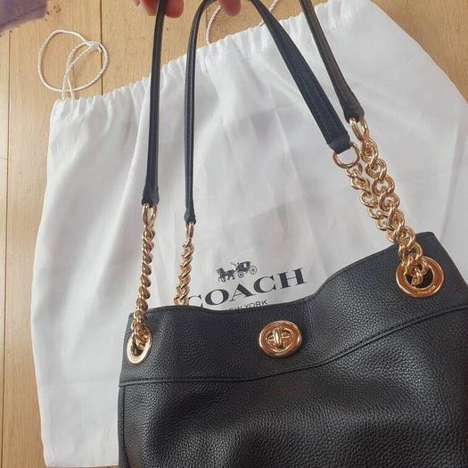 Coach "Edie" Turn-Lock Pebble Leather Bag / NEW