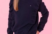 Tommy Hilfiger navy sweatshirt TEXTURED RUFFLE KNIT TOP