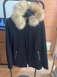 Pinko wool pea coat with fur hood