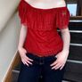 Brick Red Lace Off-Shoulder Top, stylish summer lace top, boho top Image 3
