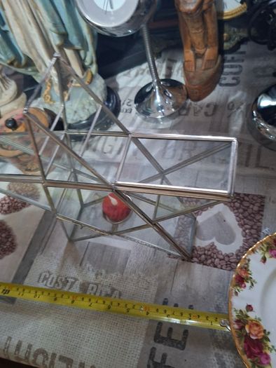Vintage Large Geometric Glass & Silver Metal Star Tealight Candle Holder Postage available or Collection