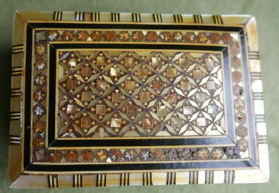 Vintage Handmade Wooden Jewelry Box Wood Trinket Storage Wood Box Mother of Pearl Inlay