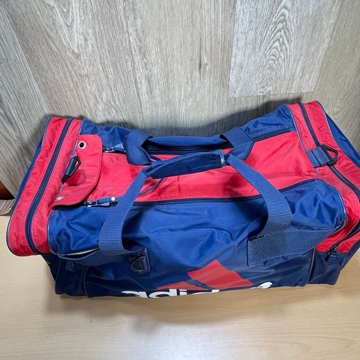 Adidas Duffle Bag - Blue Red Gym Travel Sports - Spell Out - 90s