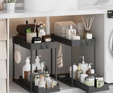 Under Sink Storage 2 Pack, 2 Tier Pull Out Cabinet Organizers for Kitchen, Bathroom Organization