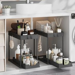 Under Sink Storage 2 Pack, 2 Tier Pull Out Cabinet Organizers for Kitchen, Bathroom Organization