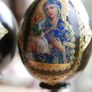 Vintage Christian Painted Wooden Brown Egg with Icon of the Mother of God H-7" Image 10