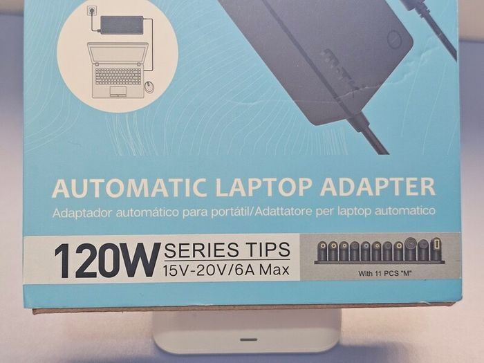120W (MTK TA0325) Automatic Universal Laptop Charging Adapter, include 11pcs "M"series tips, Input: 110-240V 50Hz/60Hz 3A, Output: 15V-20V/6A 120W