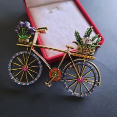 Large Bicycle Brooch Pin Bike Brooch Crystals Rhinestone Badge Love Cycling Jewellery