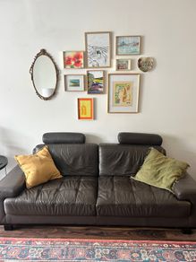 Mid-century leather sofa and armchair