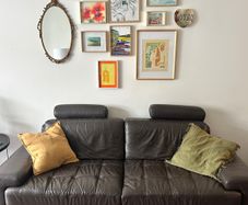 Mid-century leather sofa and armchair