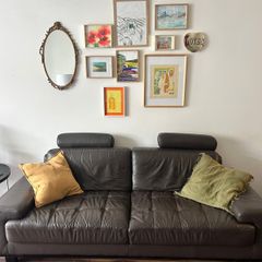 Mid-century leather sofa and armchair
