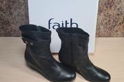 Womens Faith Subtle Ah Ankle Boots Black Leather Zip Up Wedge Heel Size Uk 6 Eu 39 Brand New With Box